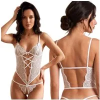 Sarcia.eu Body-Ouvert Sexy Spitzen-Body Damen – tiefer Ausschnitt, offener Rücken, weiß