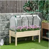 Outsunny Hochbeet Frühbeet Gemüsebeet mit Stoffauskleidung Stahlrahmen Tannenholz (Blumenkasten, 1 St., Gartenbox), für Garten, Balkon, Naturholz