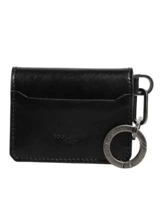 Geldbörse aus schwarzem Leder mit geprägtem Logo, Schlüsselanhänger und Kartenhalter Geldbörse