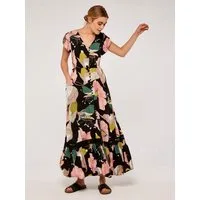 Apricot Maxikleid Geblümtes Kleid mit bestickter Bordüre und Blumenmuster