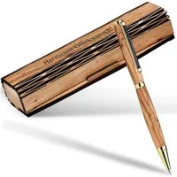 Kassis Geschenkartikel Kugelschreiber Olivenholz Stift in Holzschachtel mit Gravur "Herzlichen Glückwunsch!", Hergestellt in Bethlehem, zu Geburtstag, Vatertag, Abitur, Ruhestand