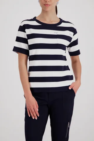 monari - Sweatshirt mit Brusttasche marine ringel - Gr. - 44