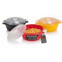 Lantelme Mikrowellenbehälter Mikrowellenschüssel 3er Set Schwarz Rot Gold mit 1,8 Liter, Kunststoff, (3-tlg., Schüssel auch für Kühlschrank und Picknick), Kunststoff mit Deckel und Dampfventil, Deutsche Herstellung