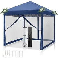 LEADZM Faltpavillon 3x3m mit 4 Netzseitenwänden, höhenverstellbar, UV-Schutz, Pop-Up Gartenpavillon 3×3m mit Moskitonetz, klappbarer inkl. Zubehör