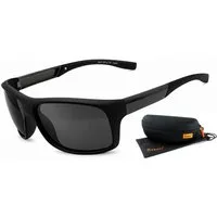 Rennec Sonnenbrille Herren Matt Schwarz Polarisiert UV400 Bikerbrille Angelbrille Sportbrille mit Hardcase Gläser Schwarz Getönt