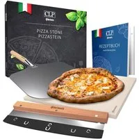 CLP Pizzastein Pizzastein-Set, Cordierit, (1er), mit Rezept-Buch für Backofen & Grill