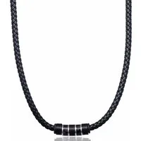 David Galvani Kette mit Anhänger Herren Lederkette Schwarz mit Edelstahl Beads, Handmade in Deutschland