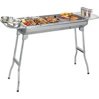 SunJas Holzkohlegrill CA-12 Edelstahl Holzkohlegrill mit Praktische Seitenablagen, BBQ Grill,Standgrill,compinggrill, Größe:110*33.5*71.5cm, Tragbarer Klappgrill Standgrill BBQ Grill für 5 bis 10 Personen