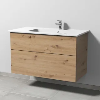 Sanipa 3way Keramik-Set Venticello Keramik-Waschtisch und Unterbau mit 2 Auszügen, Eiche Natural-Tou SM32685