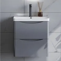 duschspa Waschtisch Waschbecken mit Unterschrank Badmöbel Set Modern (Smiley), Hochglanz Dunklegrau