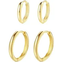 Hey Happiness Creolen-Set Layer Klassisch & Schlicht, Basic Silber Ohrringe Set, 4er Set Stacking Ohrringe Damen, aus 925 Silber vergoldet