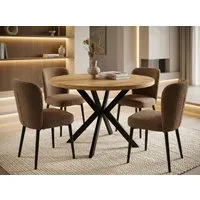 WFL GROUP Esstisch Valeo ausziehbar rund industrial mit schwarzen Metallbeinen (MADE IN EU, erhältlich in zwei Größen – 100/120 cm, ausziehbar auf 180/200 cm), platzsparender Tisch in Holzoptik für Küche, Esszimmer oder Wohnzimmer