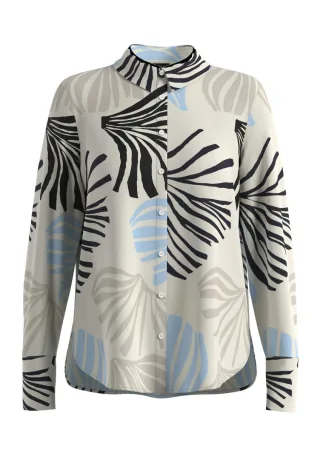 s.Oliver BLACK LABEL - Glänzende Viskose-Bluse mit All-over-Print und Manschetten blau/weiß - Gr. - 42