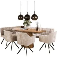 LEVEN Lifestyle Essgruppe RIGO modern mit Eckbank, 3 Drehstühlen & ovalem Massivholztisch