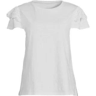 Baumwoll-Shirt mit verzierten Ärmeln, Damen,  Weiß, Baumwolle, by Lands' End