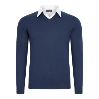 Cappuccino Italia Mock-Pullover für Herren. Der Pullover besteht aus 50% Baumwolle und 50% Polyester und hat eine normale Passform. Der Pullover hat einen Hemdkragen, der an den Pullover angenäht ist. Marke: Cappuccino ItaliaModellname: Mock Pullover