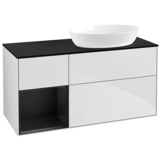 Villeroy und Boch Finion Waschtischunterschrank GA42PDMT 120cm, Abdeckplatte black matt, Emotion, Regale Black matt lacquer, White matt lacquer