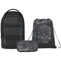 Satch Schulranzen Schulrucksack-Set PACK Street Ink 3-teilig (3-teilig), ergonomisch, Your-Size-System, 5 Fächer