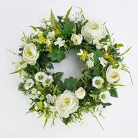 Kunstkranz Deko Sommerkranz, Ranunkeln, Gänseblümchen, Creme, Ø 25cm, artplants