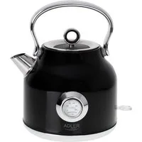 ADLER EUROPE Wasserkocher AD 1346 Retro-Wasserkocher mit Thermometer, 1.7 l, 2200 W, Edelstahl Teekessel, STRIX, Kalkfilter, Temperaturanzeige, schwarz