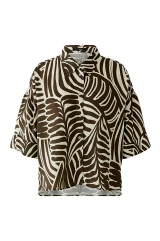 Oui - Bluse mit grafischem Allover-Print und Hemdkragen braun - Gr. - 34