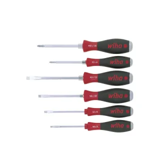 Wiha Schraubendreher Set SoftFinish Schlitz, Pozidriv 6-teilges Set mit durchgehender Sechskantklinge und massiver Stahlkappe - 21251