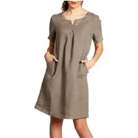 Caspar Sommerkleid SKL029 knielanges Damen Sommer Leinenkleid mit elegantem Perlen Dekor Luftig leicht, figurumspielende Form, mit seitlichem Jersey-Einsatz