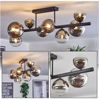 hofstein Deckenleuchte Deckenlampe aus Metall/Glas in Schwarz/Chrom-/Rauchfarben, ohne Leuchtmittel, Leuchte im Retro/Vintage-Design, Glasschirme (10, 12, 15 cm), 8 x G9