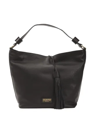 Pompei Donatella Damen schwarze Leder Schultertasche
