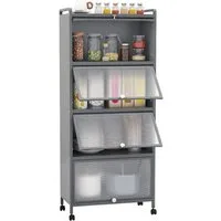 COSTWAY Hochschrank 5-stufig Küchenregal mit aufklappbaren PC-Türen & Rollen
