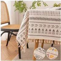Sunicol Tischdecke Leinenoptik Tischdecke mit böhmischer Quaste, Wasserdicht, Öldicht, Vintage, Geometrische, für Küche Esstisch Dekoration
