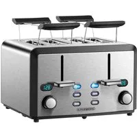 STEINBORG Toaster SB-2210, 4 kurze Schlitze, für 4 Scheiben, Edelstahl Gehäuse,Brötchenaufsatz,Krümelschublade,LED Display