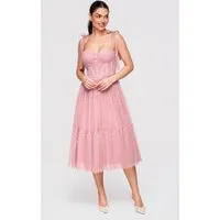 OMBRE Abendkleid Midi Kleid Korsett Cocktailkleid Dark rose S (kein Set, 1-tlg) Geraffter Rock, Korsett-Oberteil, Teiltransparenz