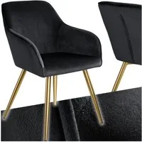 tectake Esszimmerstuhl Küchenstuhl gepolstert, in Samtoptik, 58 x 62 x 82 cm (Wohnzimmerstuhl Marilyn in schwarz/gold, 1 St), durchgehende Lehne, goldene Stahlbeine, bodenschonend