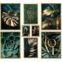 ARTFAVES Bilder-Collage Poster Set Gold Plant Harmony I mehrteilige Bilderwand I Wandbilder Pf, (Wandbilder modern, 8 St)