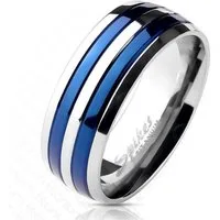 BUNGSA Fingerring 64 (20.4) - Ring Streifen Blau aus Titan Unisex (Ring, 1-tlg), Damen Herren