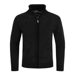 Herren-Cardigan mit Rei?verschluss, Stehkragen und gefuttertem Grobstrickpullover Schwarz