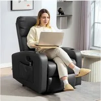 HOMCOM Massagesessel Relaxsessel, Massagefunktion, Feder, Seitentasche und Becherhalter (Ruhesessel, 1-St., Fernsehsessel), mit Fernbedienung, Drehbarem Tisch, Mikrofaser, Schwarz