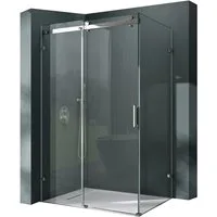 Mai & Mai Eckdusche Duschkabine Duschabtrennung Schiebetür 8mm ESG mit Nano H:195cm R17-2, BxT: 100x70 cm, Einscheibensicherheitsglas, ebenerdiger Einbau möglich