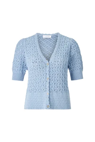 Rich & Royal - ajour cardigan recycled cotton blue - Gr. - XL