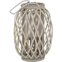 ECD Germany Kerzenlaterne Laterne Ried mit Henkel Rattan Windlicht mit Glaseinsatz Kerzenständer, 40xØ26cm Natur Korbgeflecht Handgeflochtene Gartenlaterne Kerzenhalter