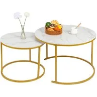 JEOBEST Couchtisch Wohnzimmertisch Runder Satztisch, Metallgestell Kaffeetisch, (2er Set), Beistelltisch Durchmesser: ⌀60 cm und ⌀40 cm