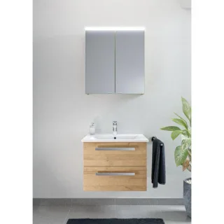 Artiqua Serie 843 Badmöbel-Set mit Spiegelschrank 65 cm 843B236226 Waschtisch mit Unterschrank, Weiß Hochglanz