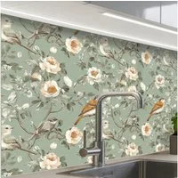 KitchenYeah Küchenrückwand Muster selbstklebend (keine Folie) Rosa - Vögel - Farbenfroh, (1-tlg), Spritzschutz, Küche, Rückwand, Küchenwand, Küchenfront, 30x20 cm