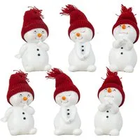 Geschenkestadl Schneemann 6 Stück Schneemann Figuren Strickmütze 12cm Winterdeko mehrere Farben