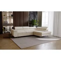 Goldstoff Ecksofa mit Schlaffunktion - Designersofa, Sofa mit Bettfunktion & Bettkasten, Schlafsofa RIVIA, multifunktionale Couch mit verstellbaren Kopfstützen in beige