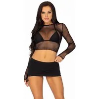 Leg Avenue Crop-Top Netz-Top mit langen Armen - schwarz (1-tlg) transparent