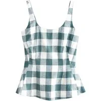 Next Shirttop Schößchenoberteil mit Vichykaros und Leinenanteil (1-tlg)