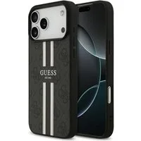 Guess Handyhülle Case iPhone 17 Pro Max MagSafe Kunstleder grau Logo Streifen 6,9 Zoll, Kantenschutz