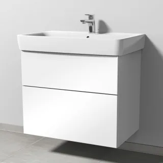 Sanipa 3way Waschtischunterbau zu Geberit Renova Plan Waschtisch mit 2 Auszügen, Weiß-Glanz SF87878